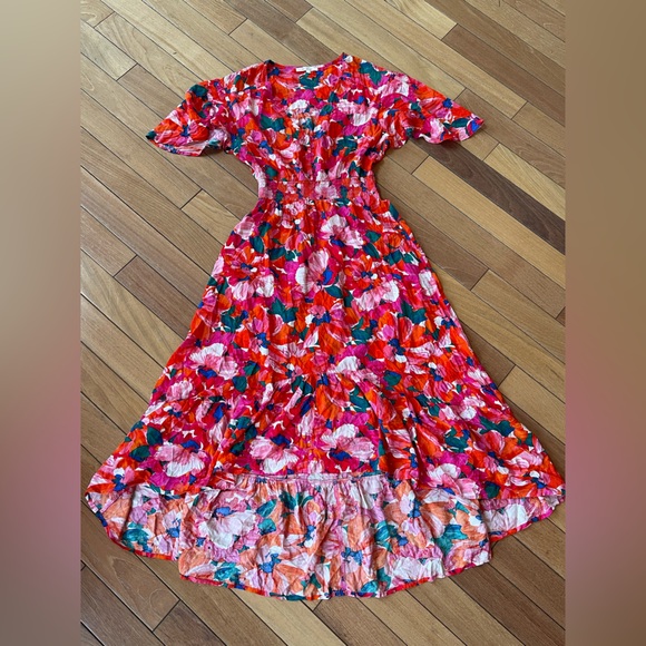 Abel the Label Floral Midi Dress Pink Red Size L - Picture 5 of 15